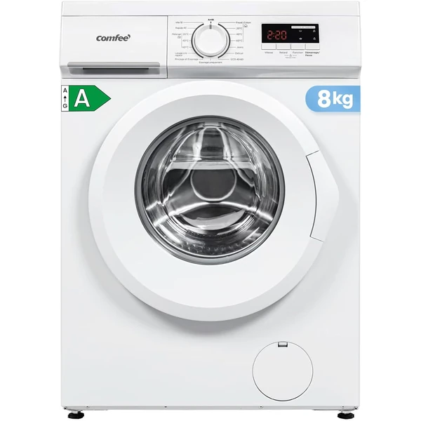 COMFEE' Lave-Linge 8KG Classe A Moteur BLDC 1400RPM Blanc CFE12EW80/W-FR | 15 Programmes, Prélavage, Lavage à
