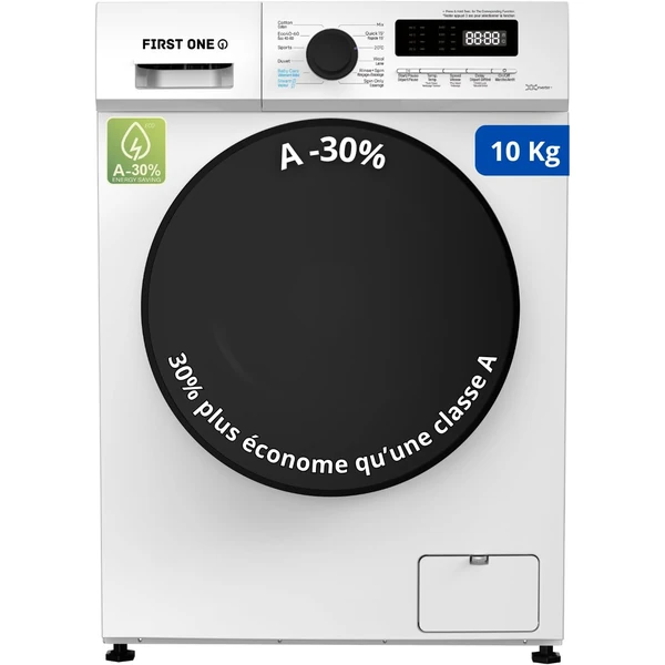 Lave-linge frontal FIRST ONE FLL101400WH - 10 Kg - 1400 tr/mn - 16 programmes - Eco - Intensif - Rapide – Très