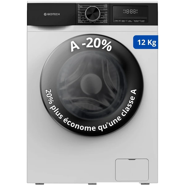 Lave-linge frontal GEDTECH GLL121400WH - 12 Kg - 1400 tr/mn - 16 programmes - Eco - Intensif - Rapide – Très F
